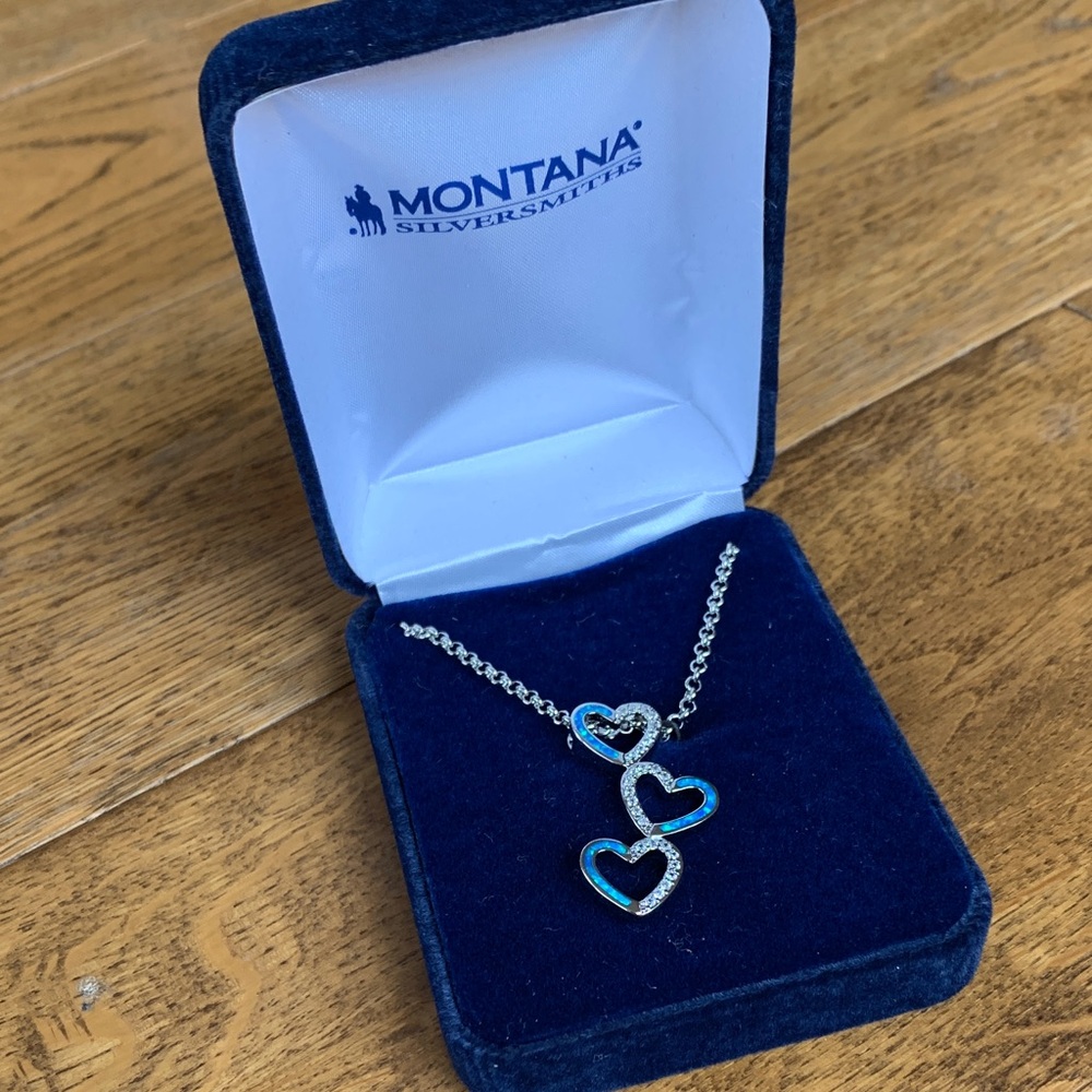 Brand New Montana Silversmiths Silver and Blue Heart Necklace
